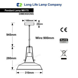 Long Life Lamps Company Industrial Antique Brass Ceiling Pendant Light Pewter Grey M0175 - thumbnail 2
