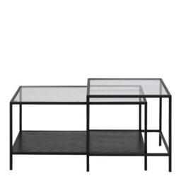 Wyld Haus El Paso Set Of 2 Nesting Coffee Tables, Clear Tempered Glass Top & Matte Black Metal Frame - thumbnail 3