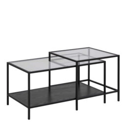 Wyld Haus El Paso Set Of 2 Nesting Coffee Tables, Clear Tempered Glass Top & Matte Black Metal Frame - thumbnail 2