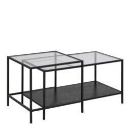 Wyld Haus El Paso Set Of 2 Nesting Coffee Tables, Clear Tempered Glass Top & Matte Black Metal Frame - thumbnail 4