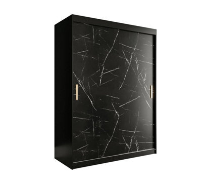 Arte Elegant Black Geneva T Sliding Door Wardrobe W1500mm H2000mm D620mm - Sleek Design, Gold Handles, Ample Storage - image 1