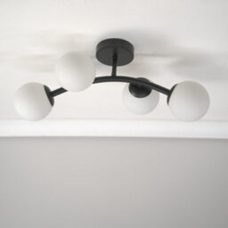Valuelights Jas Black 4 Way Ceiling Light With White Frosted Glass Globe Shades - Led Bulbs Included - thumbnail 3