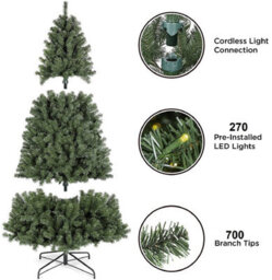 Wadan 6Ft Green Pre-Lit Christmas Tree - Artificial Christmas Tree With 700 Tips And 270 Leds - Xmas Tree With Solid Metal Stand - thumbnail 2