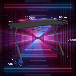 Costway Z-Shaped Computer Desk W/ Led Lights & Large Carbon Fiber Surface Home Office - thumbnail 3