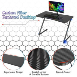 Costway Z-Shaped Computer Desk W/ Led Lights & Large Carbon Fiber Surface Home Office - thumbnail 5