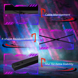 Costway Z-Shaped Computer Desk W/ Led Lights & Large Carbon Fiber Surface Home Office - thumbnail 4