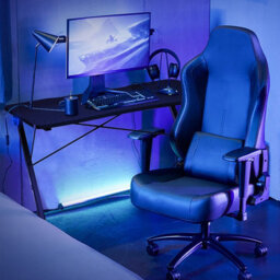 Costway Z-Shaped Computer Desk W/ Led Lights & Large Carbon Fiber Surface Home Office - thumbnail 8