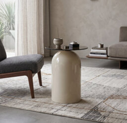Aspect Furniture Frankie Modern Glass Top Circle Center Side Table,smoke Grey/beige,39.5Cm Dia - thumbnail 2