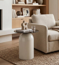 Aspect Furniture Frankie Modern Glass Top Circle Center Side Table,smoke Grey/beige,39.5Cm Dia - thumbnail 1