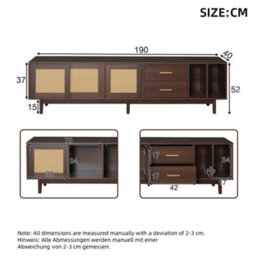 Tv Stand With 2 Drawers And Rattan Sliding Doors, Dark Wood - thumbnail 5