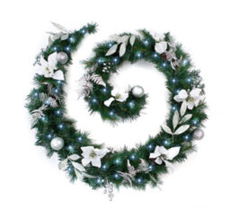 Best Artificial 9Ft White & Silver Decorated Christmas Garland Supplied With 80 Bright White Battery Leds Banister