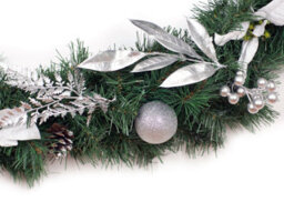 Best Artificial 9Ft White & Silver Decorated Christmas Garland Supplied With 80 Bright White Battery Leds Banister - thumbnail 6