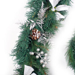 Best Artificial 9Ft White & Silver Decorated Christmas Garland Supplied With 80 Bright White Battery Leds Banister - thumbnail 7