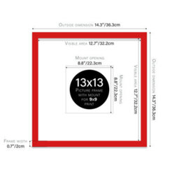 "13X13"" Red Picture Frame - 13X13"" Square Frame With 9X9"" Mount For 13X13""/9X9"" Pictures Art Deco Style Room Decor, 1 Pack" - thumbnail 2