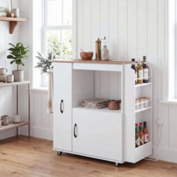 Kitchen Trolley On Wheels, Rolling Kitchen Cart With Power Outlet - thumbnail 6