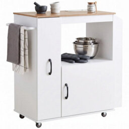 Kitchen Trolley On Wheels, Rolling Kitchen Cart With Power Outlet - thumbnail 1