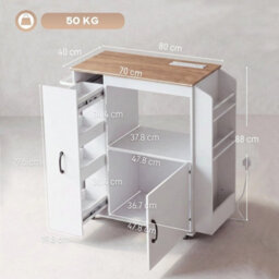 Kitchen Trolley On Wheels, Rolling Kitchen Cart With Power Outlet - thumbnail 2