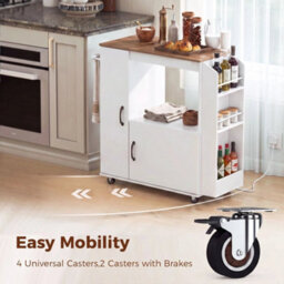 Kitchen Trolley On Wheels, Rolling Kitchen Cart With Power Outlet - thumbnail 3