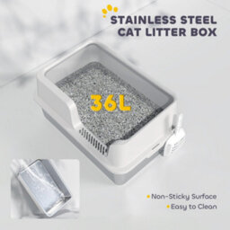 Pawhut Stainless Steel Litter Box, High Sided Metal Cat Litter Tray W/ Scoop - thumbnail 5