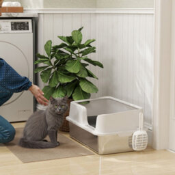 Pawhut Stainless Steel Litter Box, High Sided Metal Cat Litter Tray W/ Scoop - thumbnail 1