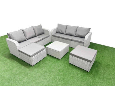 Fimous Outdoor Garden Furniture Sets 8 Seater Wicker Rattan Furniture Sofa Sets High Back Lounge Sofa 2 Big Footstool Light Grey - image 1