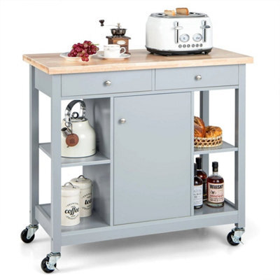 Mobile Kitchen Island Cart Rolling Kitchen Island W/4 Open Shelves Grey - image 1