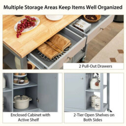 Mobile Kitchen Island Cart Rolling Kitchen Island W/4 Open Shelves Grey - thumbnail 4