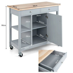 Mobile Kitchen Island Cart Rolling Kitchen Island W/4 Open Shelves Grey - thumbnail 2