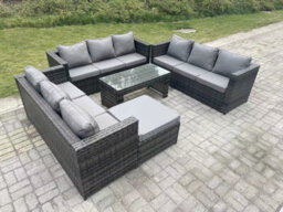 Fimous Outdoor Rattan Garden Furniture Lounge Sofa Set With Oblong Rectagular Coffee Table Big Footstool - thumbnail 2