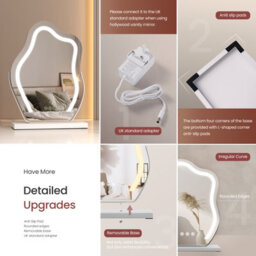 Emke Hollywood Makeup Mirror With 3 Colour Led Light 450X550mm 360 Rotation Irregular Hollywood Mirror White Frame - thumbnail 4