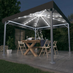 Berkfield Gazebo With Led String Lights 300X300 Cm Anthracite Aluminium - thumbnail 1