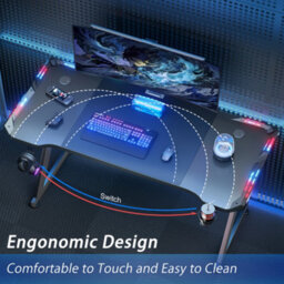 Precision Synergie 120Cm Gaming Desk, With Led Light, Headphone Hook, Cup Holder, Black - thumbnail 4
