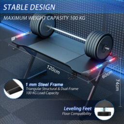 Precision Synergie 120Cm Gaming Desk, With Led Light, Headphone Hook, Cup Holder, Black - thumbnail 2