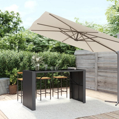 Berkfield Bar Table With Glass Top Black 185X80X110 Cm Poly Rattan - image 1