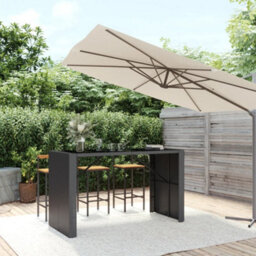 Berkfield Bar Table With Glass Top Black 185X80X110 Cm Poly Rattan