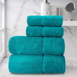 Velosso 4Pc Plush Velour Cotton Hand And Bath Towel Set Soft & Absorbent Cotton Towels Jade