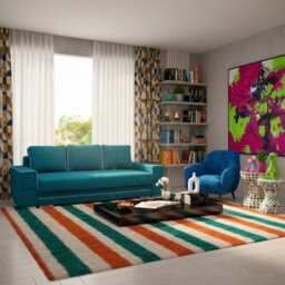 Samanta A Living Room Sofa Bed With Dl Mechanism Storage Compartment Wooden Frame Loose Cushions 251X103X94Cm Turquoise - thumbnail 2