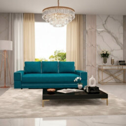 Samanta A Living Room Sofa Bed With Dl Mechanism Storage Compartment Wooden Frame Loose Cushions 251X103X94Cm Turquoise