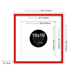 "19X19"" Red Picture Frame - 19X19"" Square Frame With 17X17"" Mount For 19X19""/17X17"" Pictures Moderrn Style Thin Edge, 1 Pack" - thumbnail 2