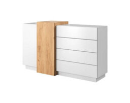 Arte Stockholm Contemporary Sideboard Cabinet 2 Doors 3 Shelves 4 Drawers White & Oak Gold Craft Effect (H)920mm (W)1600mm (D)450mm