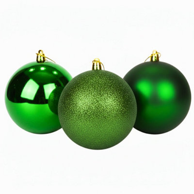 Shatchi Set Of 3 - 25Cm Dark Green Christmas Baubles (Glossy, Matte, Glitter) Décor Pack - image 1