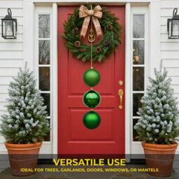 Shatchi Set Of 3 - 25Cm Dark Green Christmas Baubles (Glossy, Matte, Glitter) Décor Pack - thumbnail 4
