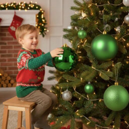 Shatchi Set Of 3 - 25Cm Dark Green Christmas Baubles (Glossy, Matte, Glitter) Décor Pack - thumbnail 7
