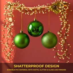 Shatchi Set Of 3 - 25Cm Dark Green Christmas Baubles (Glossy, Matte, Glitter) Décor Pack - thumbnail 5