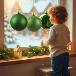 Shatchi Set Of 3 - 25Cm Dark Green Christmas Baubles (Glossy, Matte, Glitter) Décor Pack - thumbnail 9