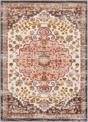 Livabliss Ankara-Vintage Pink Yellow Traditional Boho Living Dining Bedroom Rug 160 X 213 Cm Easy Care, Non Shedding - image 1