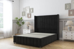 "Sloomy Melbourne Black Plush Divan Bed Base No Drawers - 54"" Wingback Headboard & 12"" Footboard 6' Super King" - thumbnail 1