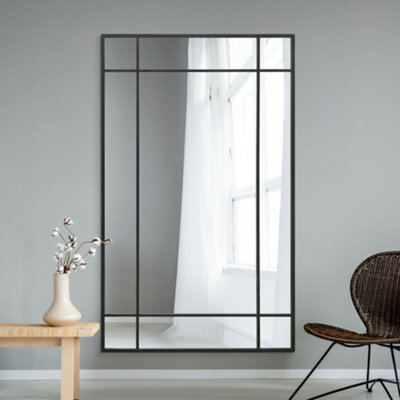 "Mirroroutlet Fenestra - Black Contemporary Wall And Leaner Mirror 71"" X 43"" (180 X 110Cm)" - image 1