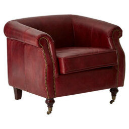Orsina Red Leather Armchair,heritage Design Chair With Carved Walnut Feet,studded Lounge Chair,upholstered Chair