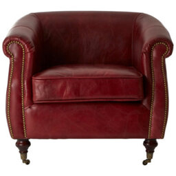 Orsina Red Leather Armchair,heritage Design Chair With Carved Walnut Feet,studded Lounge Chair,upholstered Chair - thumbnail 2